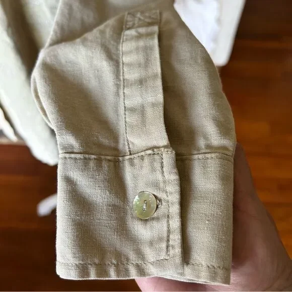 Jane Ashley Tan Silver Embroidered Linen Blend Shacket Shirt Women’s Large - Picture 6 of 14
